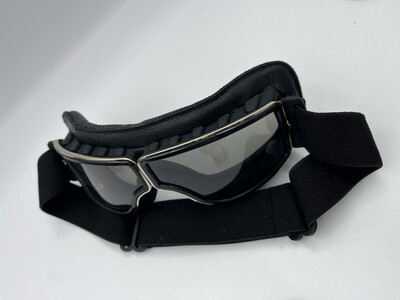 Aviator Style Motorcycle Goggles With Black GENUINE Leather Trim