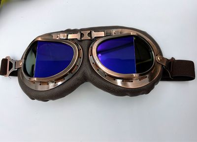 Steampunk Aviator Motorcycle Goggles Blue Lense