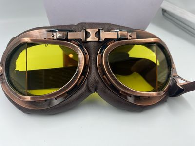 Retro Pilot Aviator Motorbike Goggles with yellow Lenses