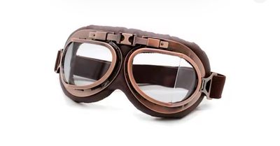 Retro Aviator Motorbike Goggles, Transparent Lenses