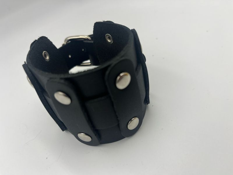 Steampunk Black Leather Studded  Bracelet with silver studs