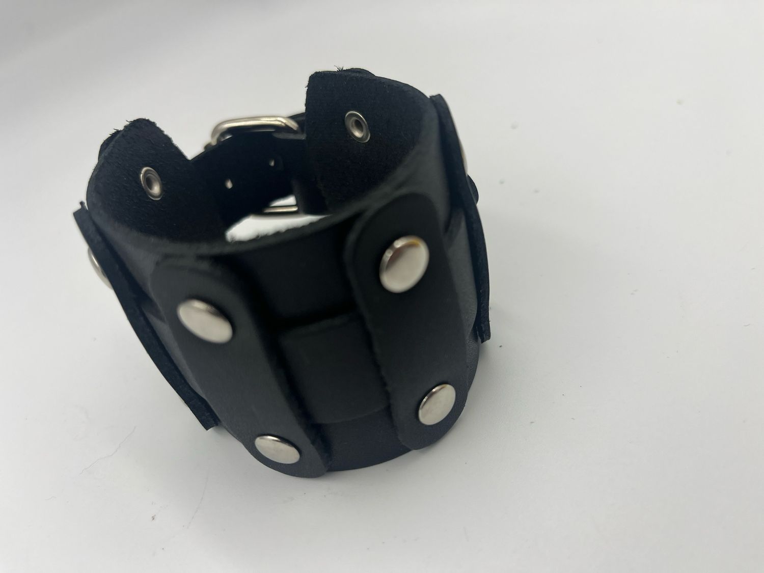 Steampunk Black Leather Studded  Bracelet with silver studs