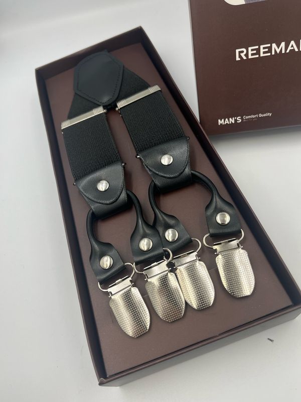 Premium Mens Black Suspenders. Heavy Duty. 6 Clips.