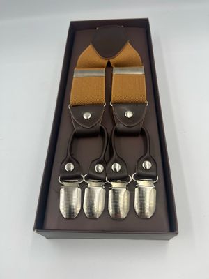 Steampunk Men’s Heavy Duty Suspenders, Premium Quality Light Brown. Six Clips