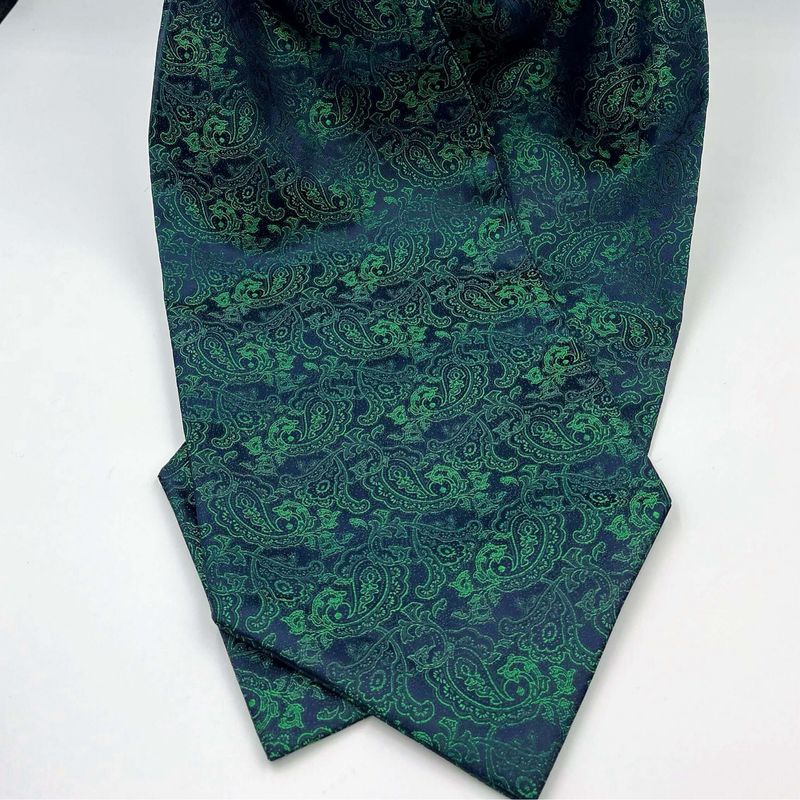 Mens Fashion Emerald Green Paisley Cravat, Ascot Tie