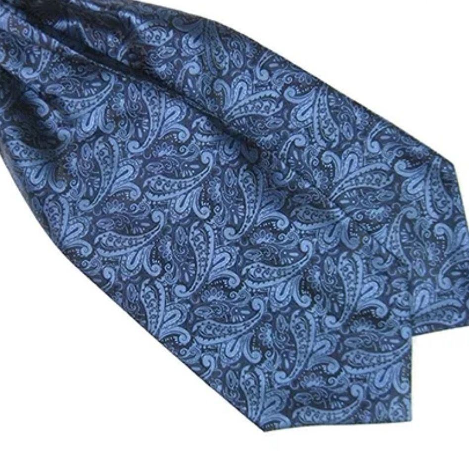 Premium Blue Patterned Paisley Cravat Ascot Tie