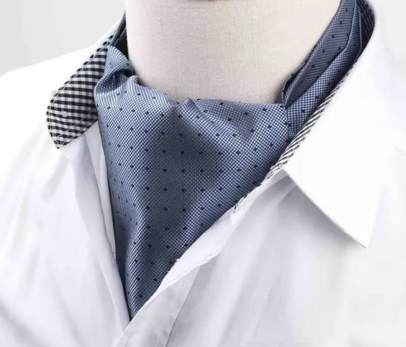 Mens Premium Cravats, grey With black Dots. Ascot Tie.