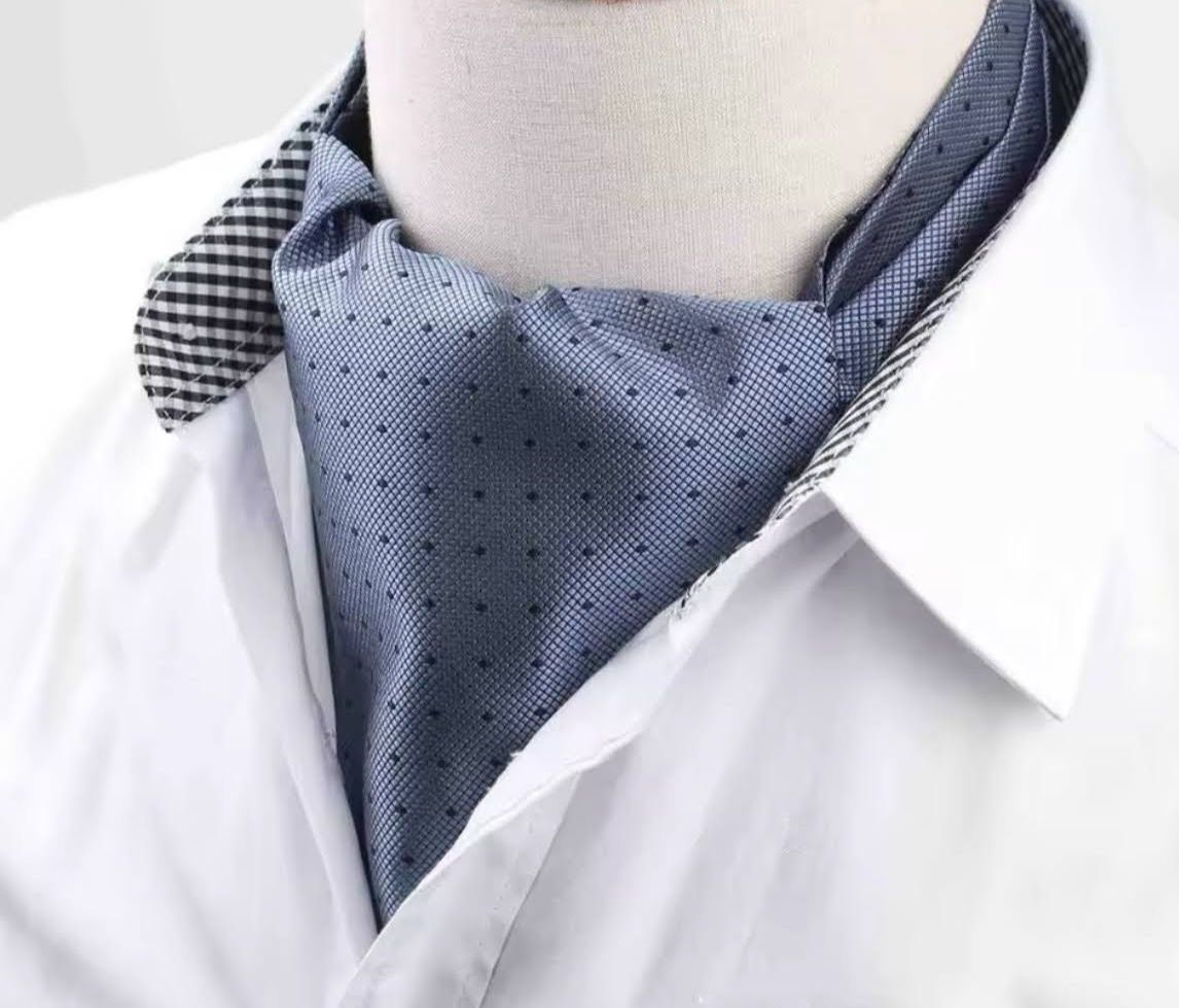 Mens Premium Cravats, grey With black Dots. Ascot Tie.