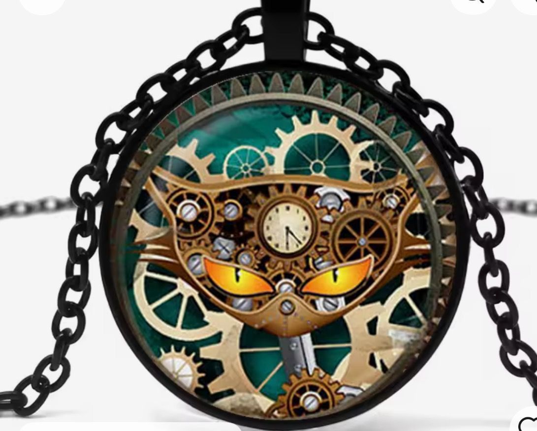 Steampunk Cat Glass Dome Pendant