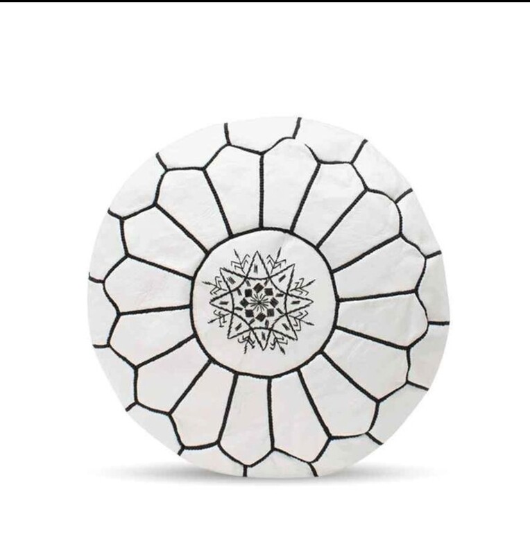 White Moroccan leather poufs