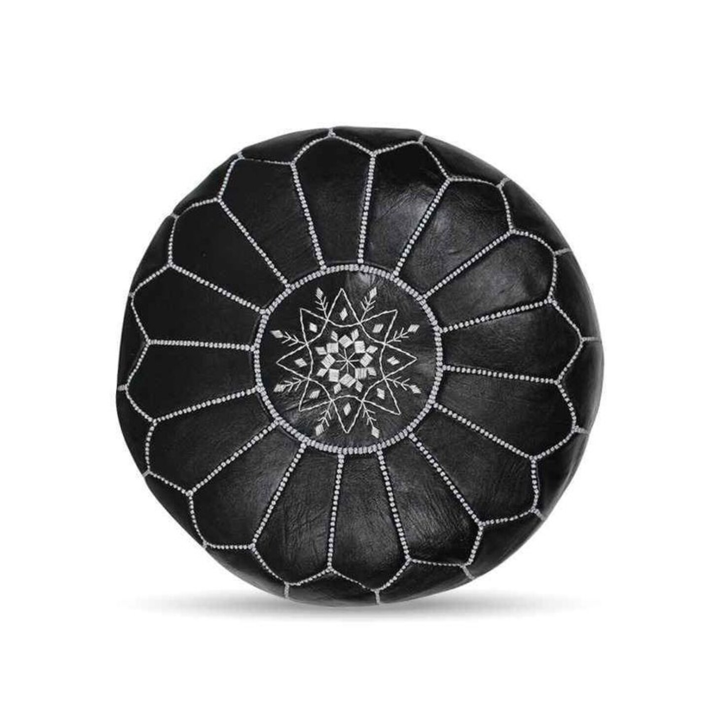 Black Moroccan leather poufs
