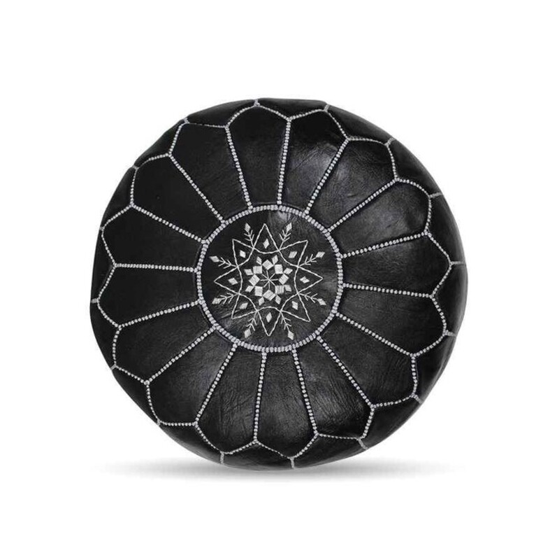 Black Moroccan leather poufs