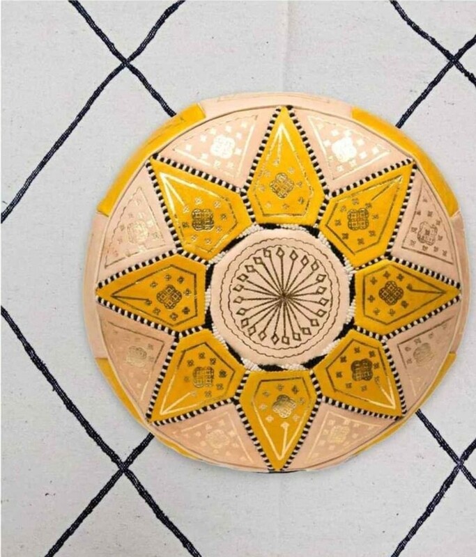 Special yellow  Fassi Moroccan leather poufs