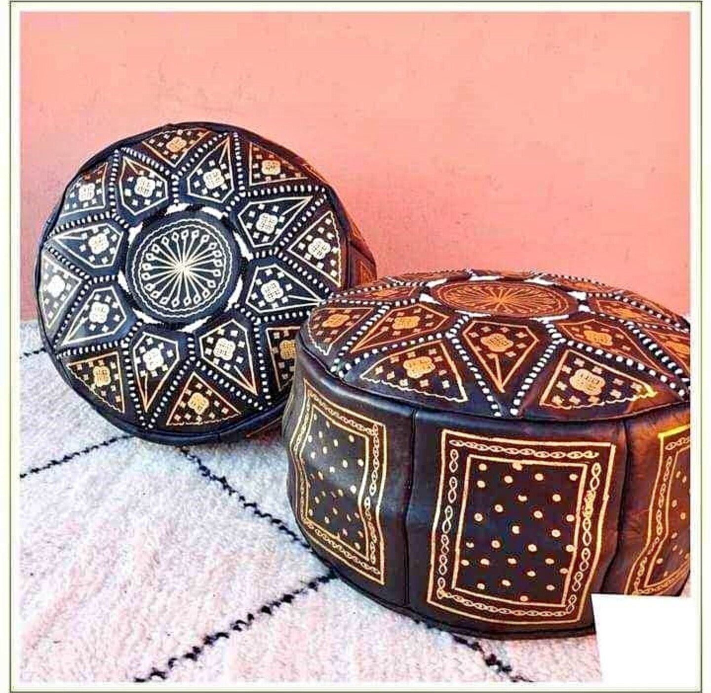 Special Ottoman Moroccan leather poufs