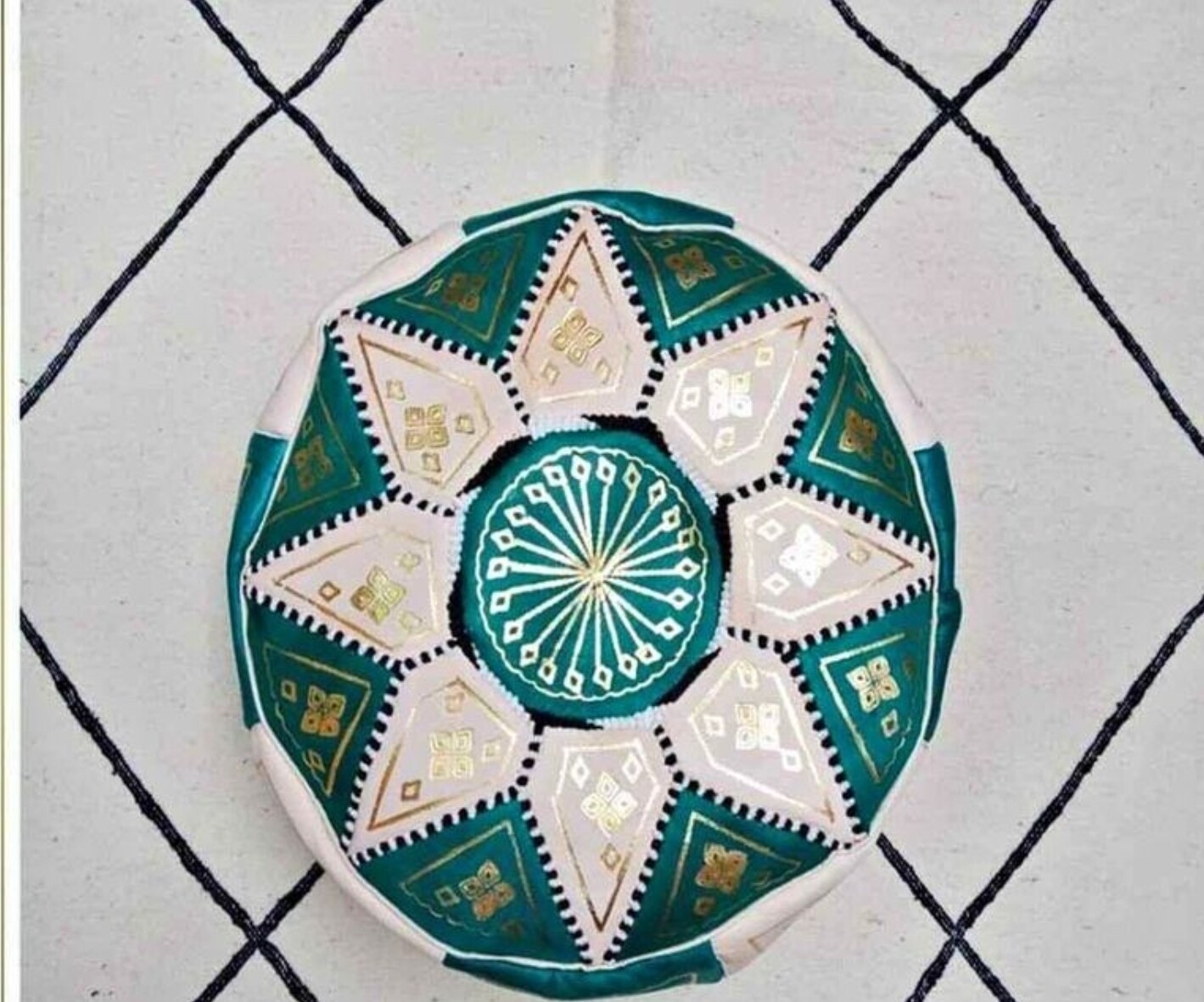 Special Fassi green Moroccan leather poufs