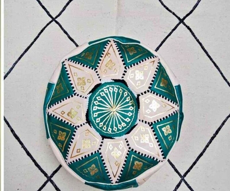 Special Fassi green Moroccan leather poufs