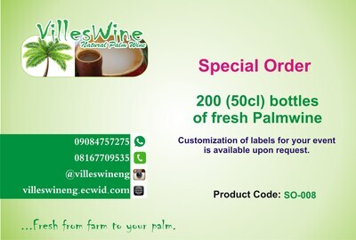 Special Order - 200 (50cl) bottles of Fresh Palmwine