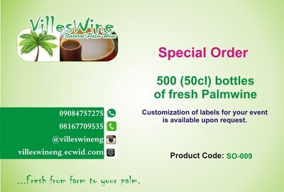 Special Order  - 500 (50cl) bottles of Fresh Palmwine