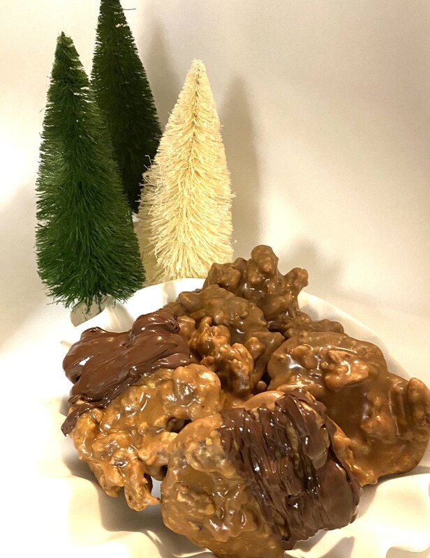 Chocolate dipped pecan pralines
