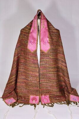 Italian silk pink and gold woven tallit