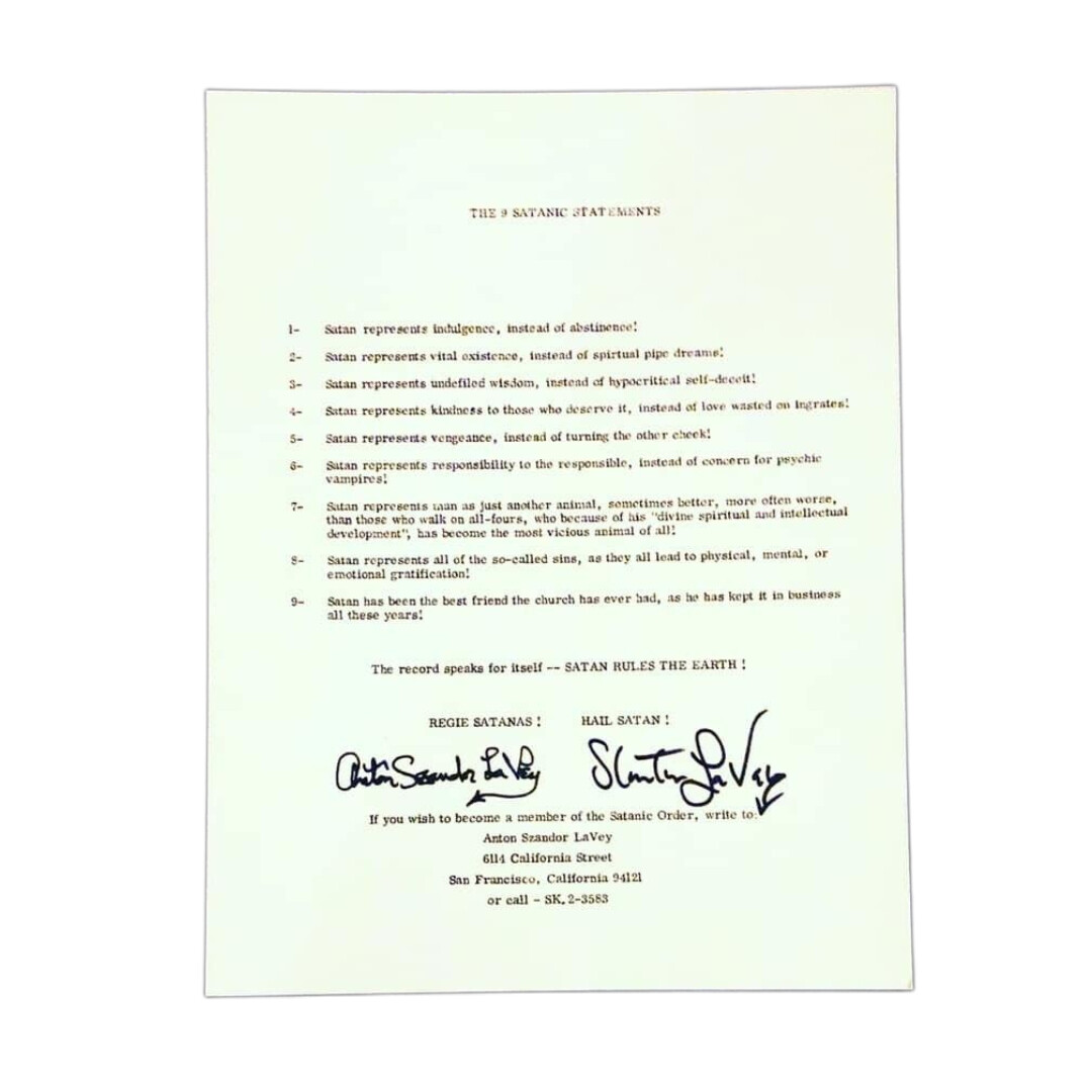 The 9 Satanic Statements Signed