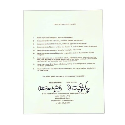The 9 Satanic Statements Signed