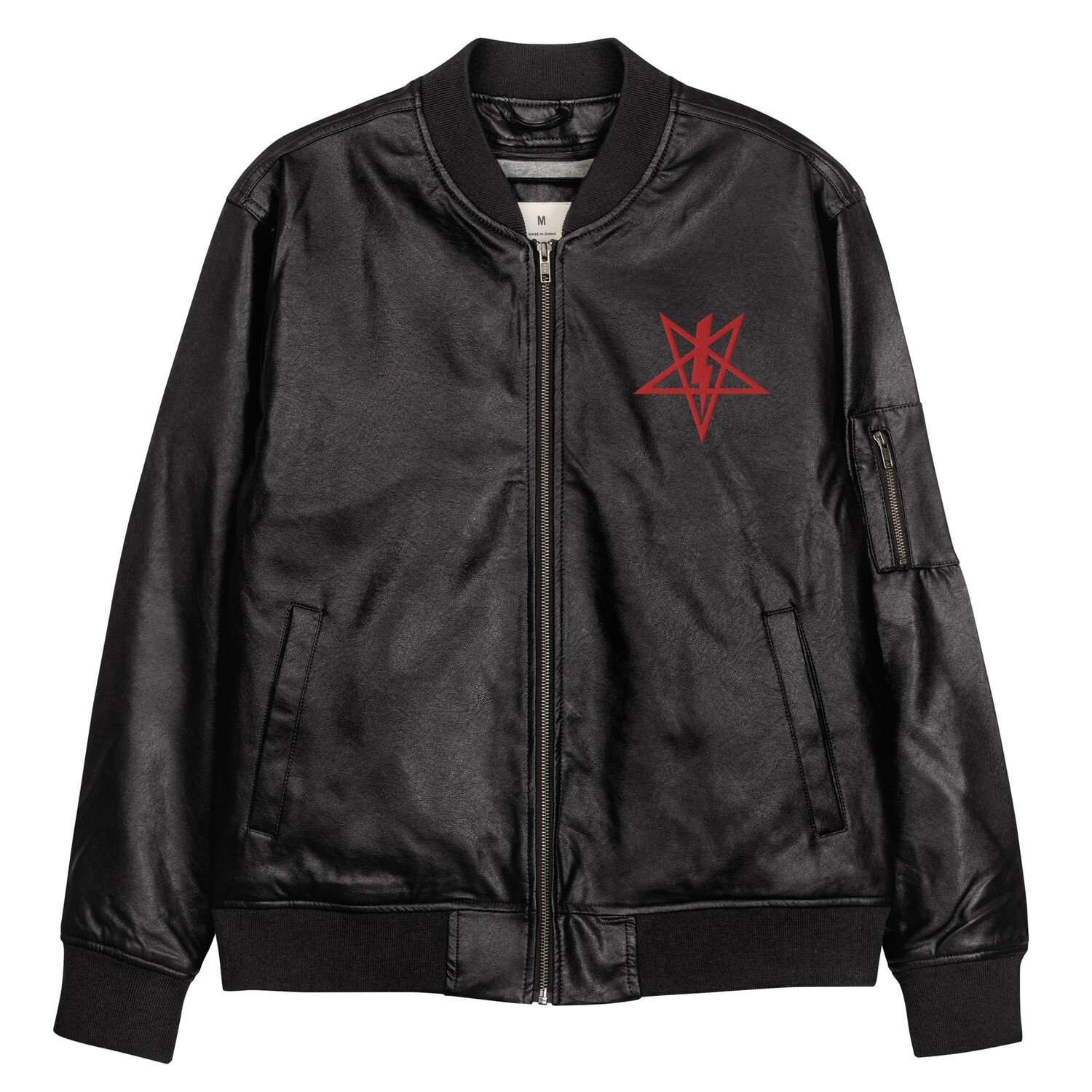 Vegan Leather Power Symbol Bomber Jacket