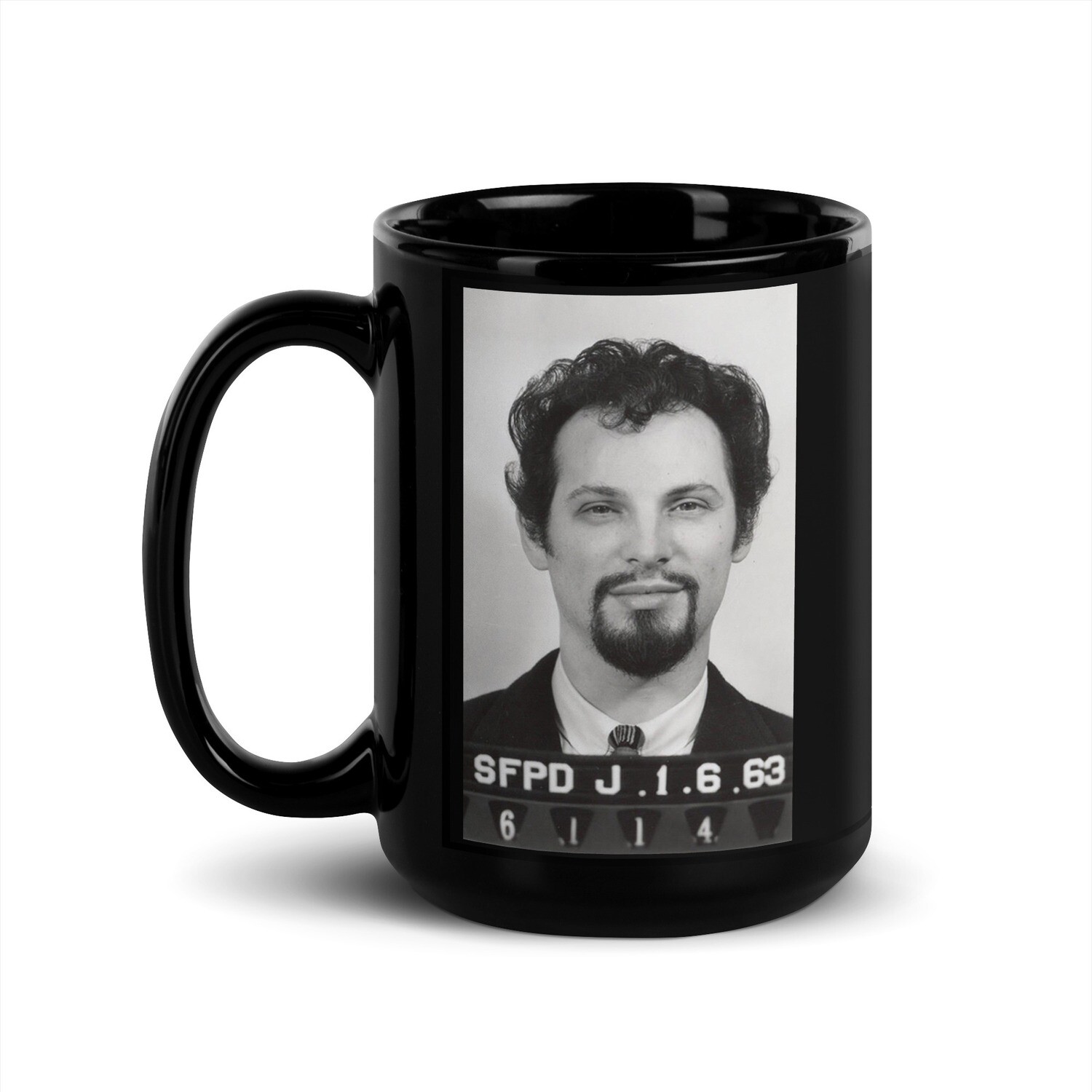 Black Anton LaVey Mug Shot Mug 15oz