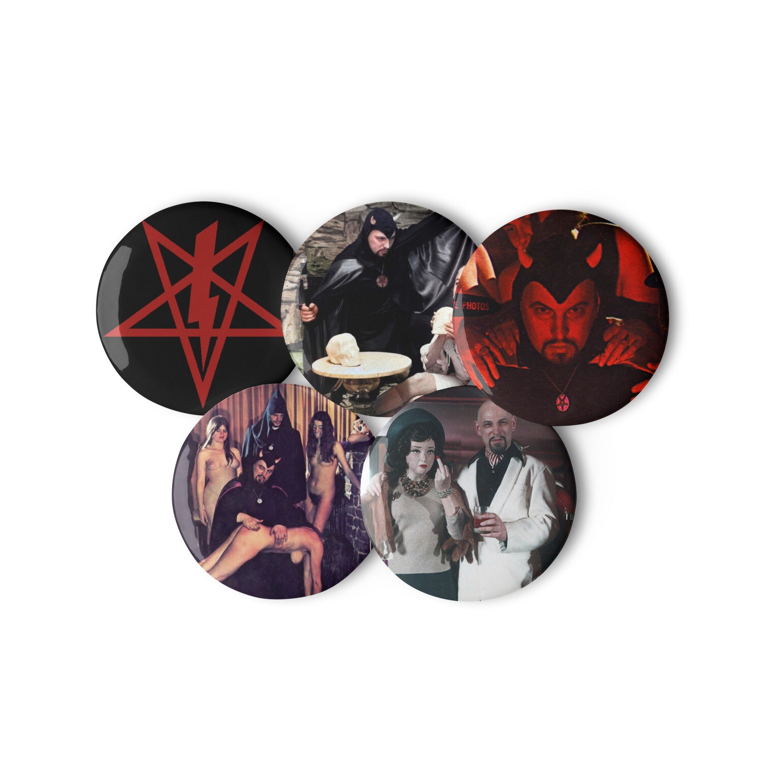 Set of 5 Anton LaVey Buttons 2.25&quot;