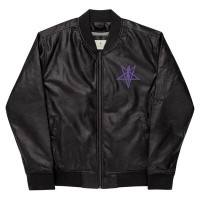 Vegan Leather Purple Power Symbol Bomber Jacket