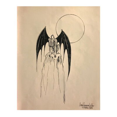 “Full Moon Gargoyle” Anton LaVey Art Print Signed