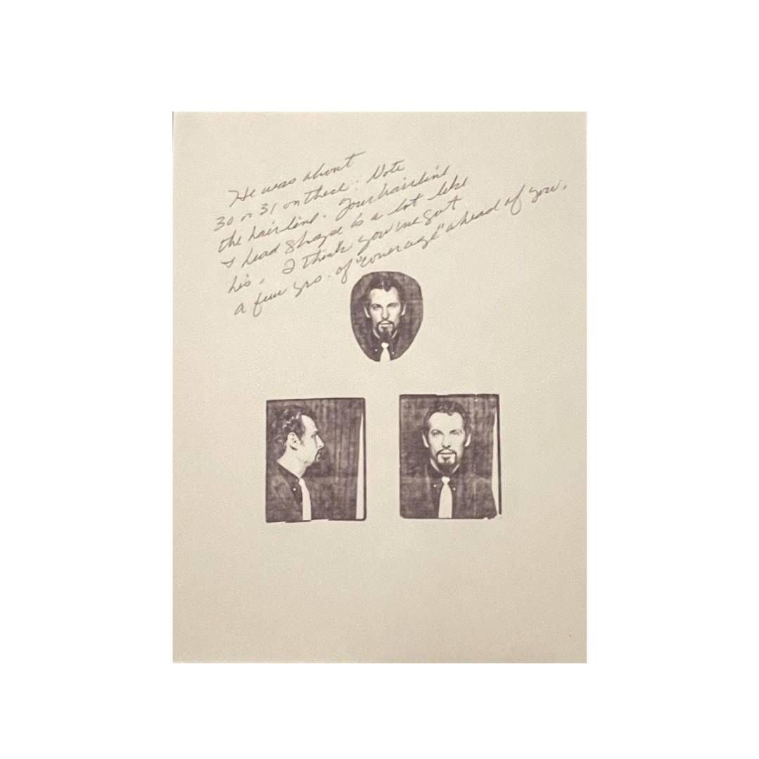 Copy of note with Photo Booth Photos of a Young Anton LaVey