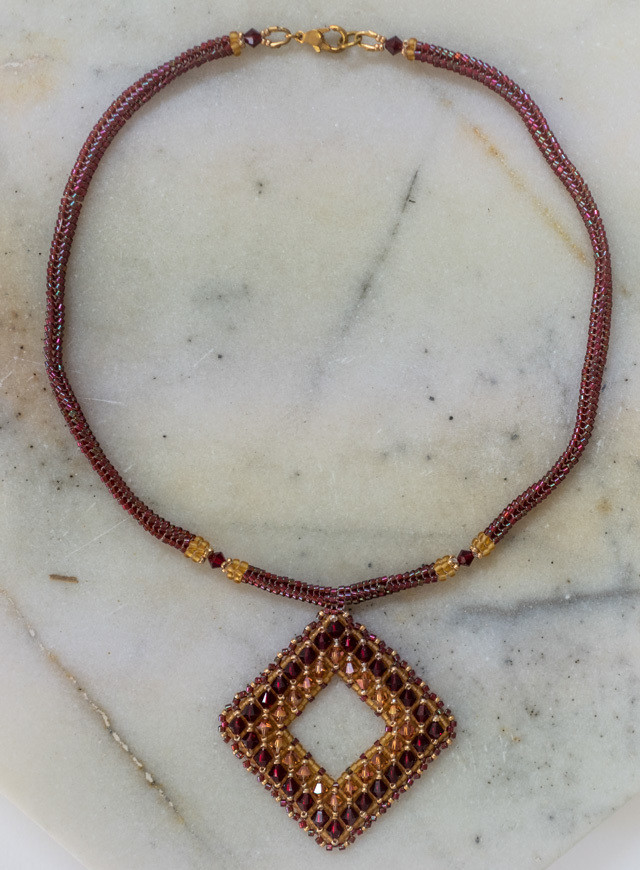 Red and gold crystal handmade pendant &quot;Jessica&quot;