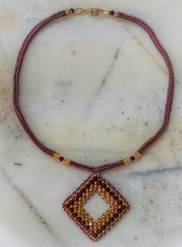 Red and gold crystal handmade pendant &quot;Jessica&quot;