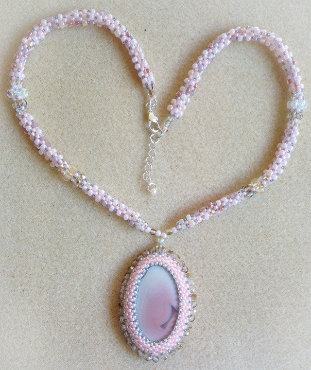 Pink quartz beaded pendant &quot;Alana&quot;