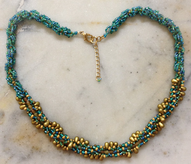 Golden and aqua toned beaded necklace &quot;Jenelle&quot;