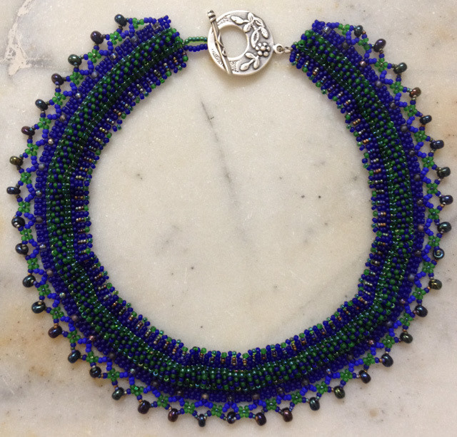 Rich blue and green beaded collar &quot;Leah&quot;