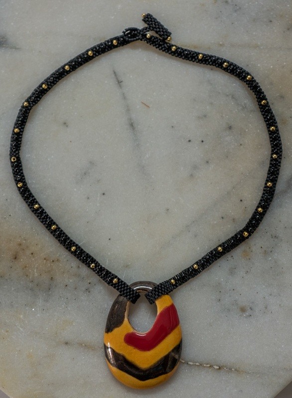 Ceramic pendant on beaded strap &quot;Bianca&quot;
