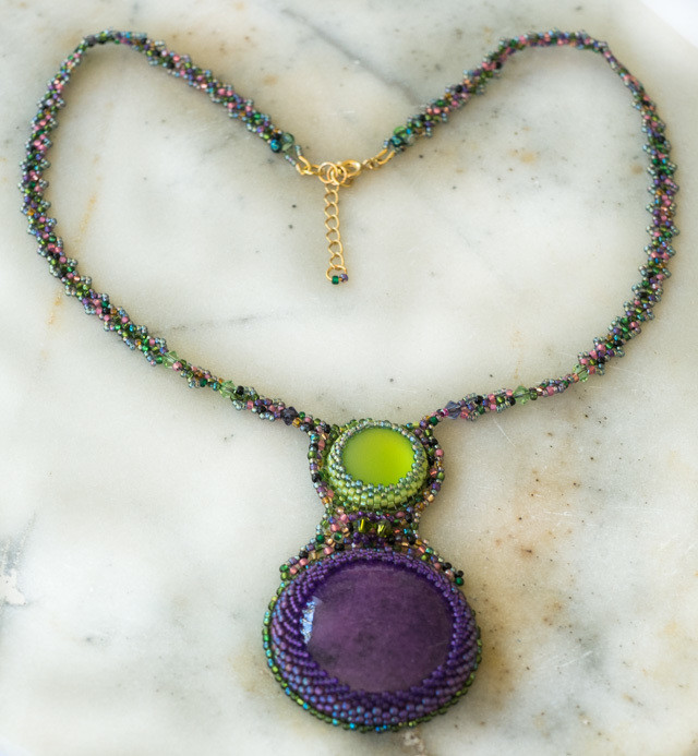 Beaded Purple Mountain Jade &amp; Lucite necklace &quot;Gloria&quot;