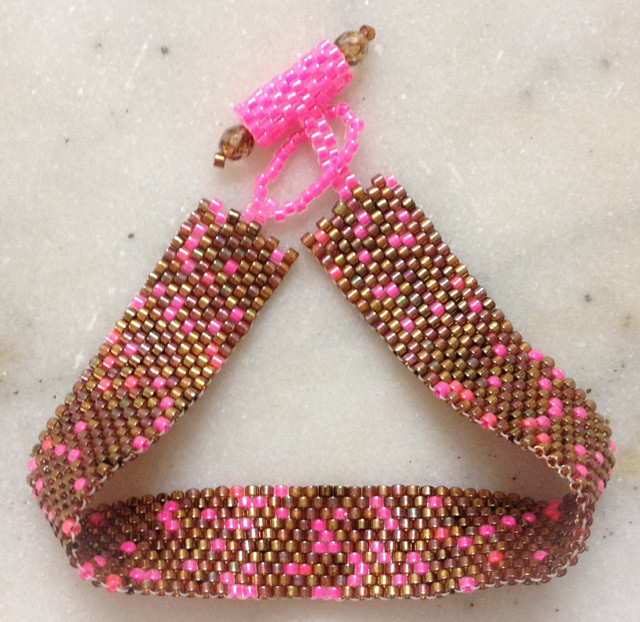 Bronze and hot pink beaded bracelet &quot;Elena&quot;