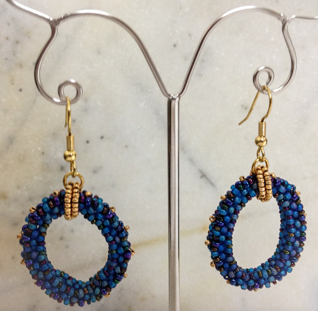 Midnight blue beaded hoop earrings &quot;Carolina&quot;