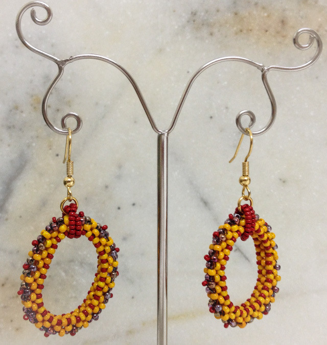 Ochre and red beaded hoop earrings &quot;Roxanne&quot;