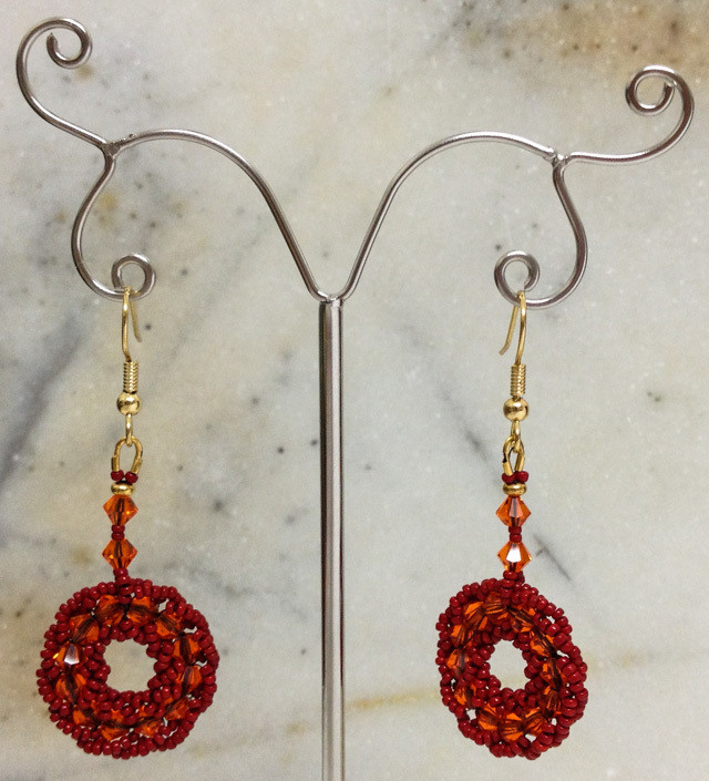 Scarlet and tangerine beaded crystal earrings &quot;Ruth&quot;