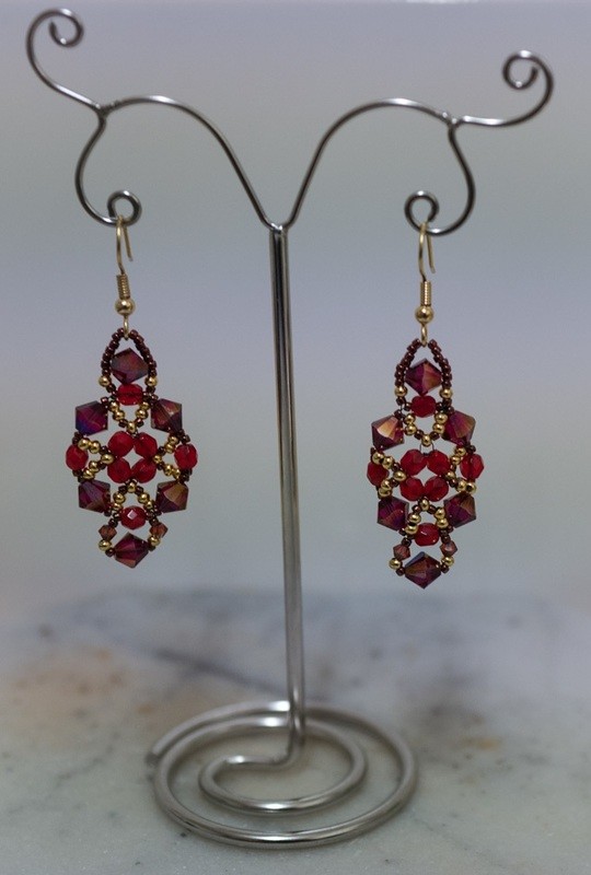 Red crystal chandelier drop earrings &quot;Anabelle&quot;