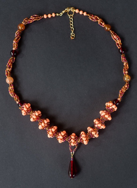 Orange twist necklace with lucite and carnelian features &quot;Rozanne&quot;