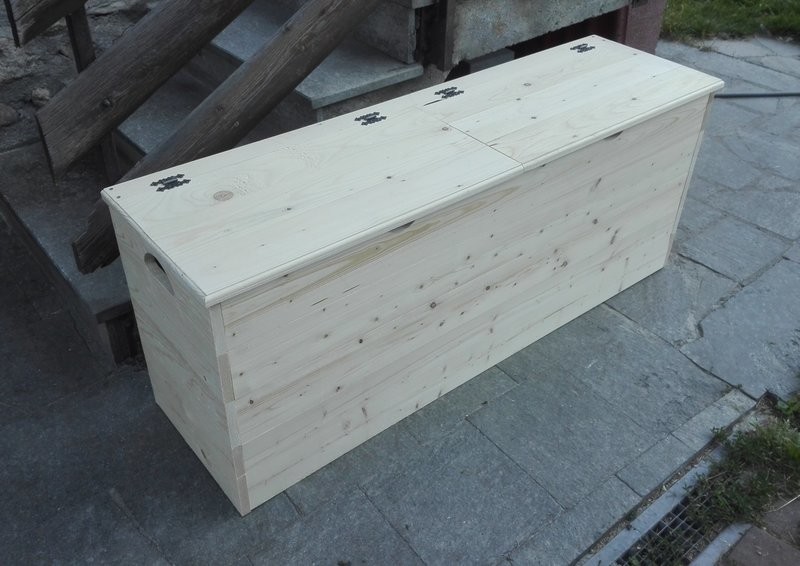 Baule Cassapanca da interni in Legno di Abete L130 X P40 X H46 non trattato, doppio coperchio