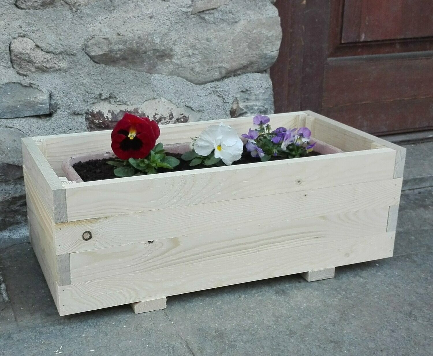 Porta vasi in legno modello 1 misura L45xP30xH22, neutro o trattato con impregnante Vari Colori