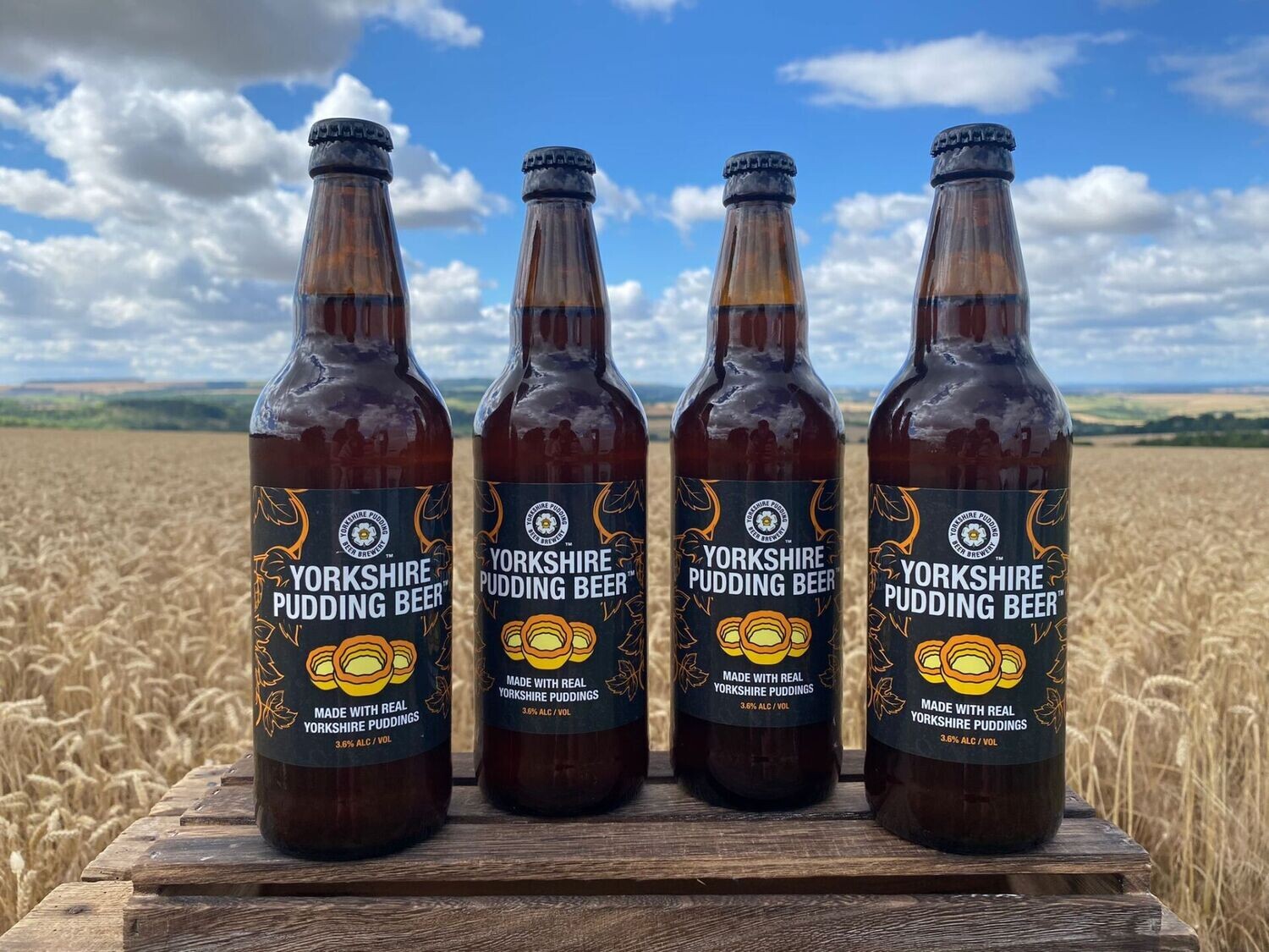 YORKSHIRE PUDDING BEER 4x500ML BOTTLES. HALF A PUD IN EVERY BOTTLE