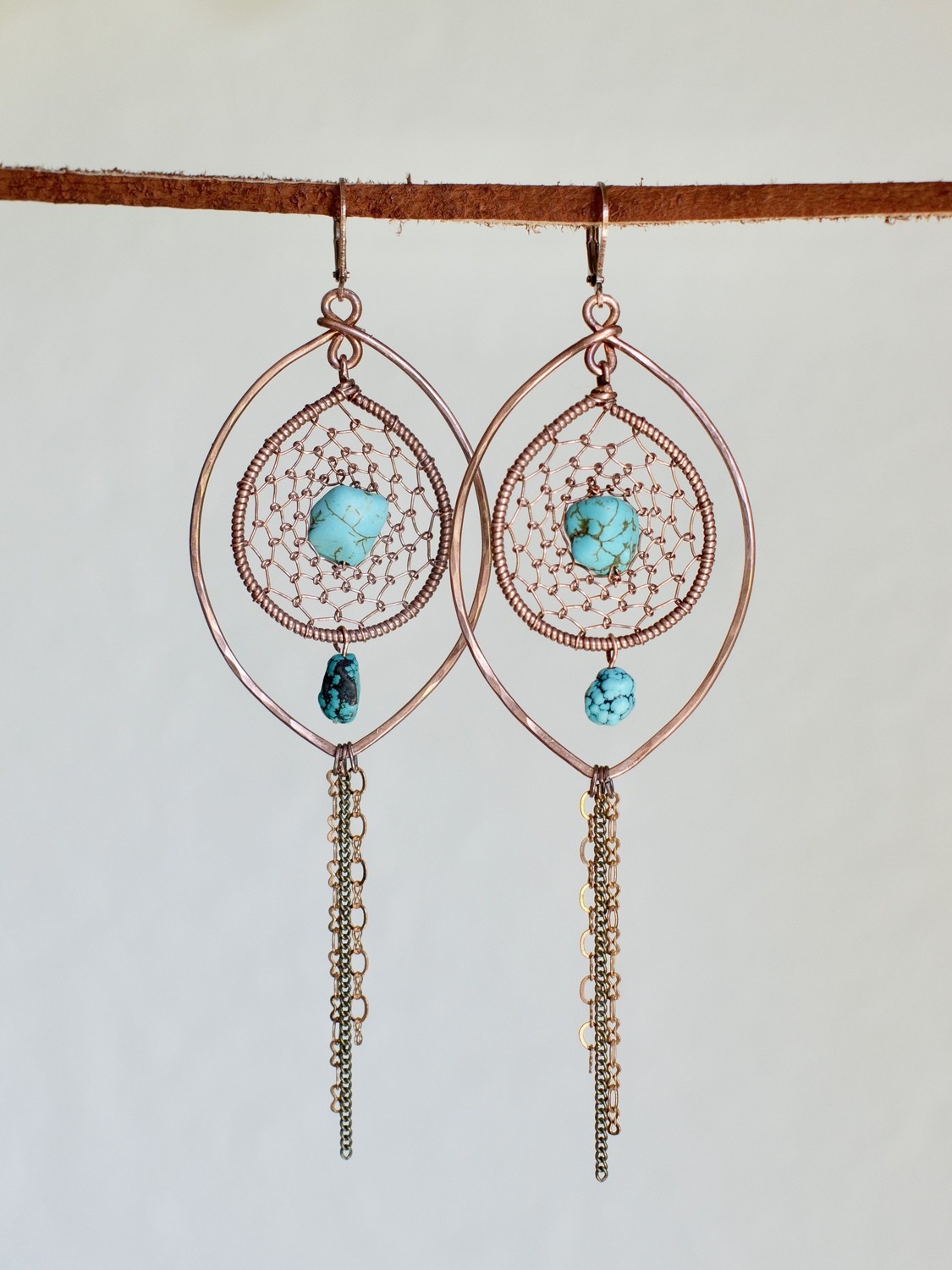 Blue Magnesite Copper Dream Weaver Earrings | Oval