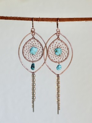 Blue Magnesite Copper Dream Weaver Earrings | Oval